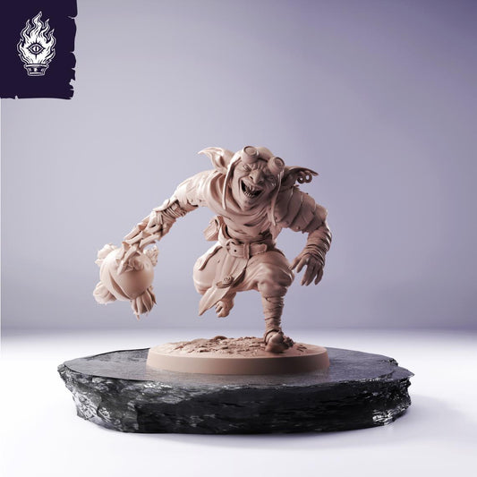 Goblin Fireball Resin Miniature | 3D Printed Unpainted Tabletop RPG Mini | 25-100mm