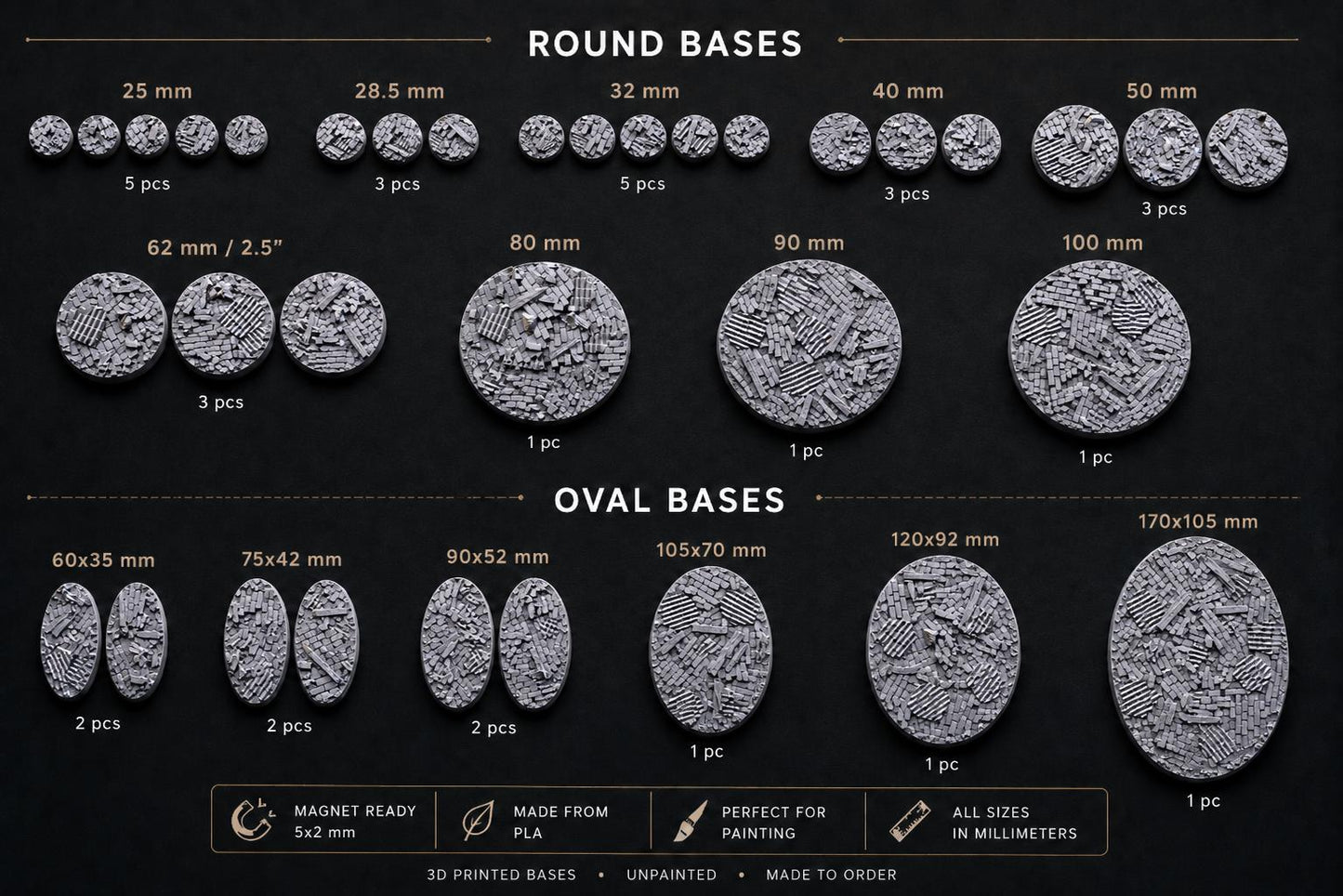 Ruined Factory Miniature Bases – Round & Oval PLA, Magnet Ready, Txarli Factory