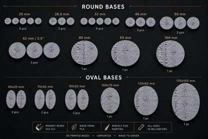 Medieval Road Miniature Bases, Cobblestone Round & Oval PLA Bases, Magnet Ready, Txarli Factory